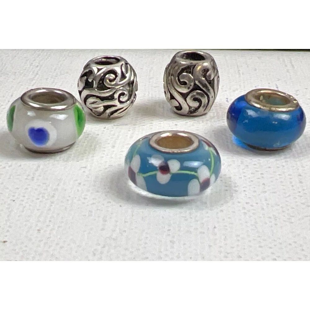 5 Sterling 925 Silver Blue White Green Glass Spacers Murano? Slide Charms Boho
